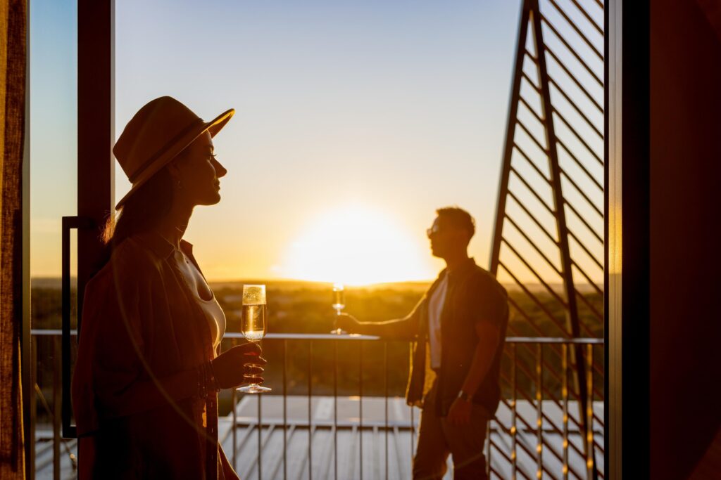 Beautiful sunset on a balcony