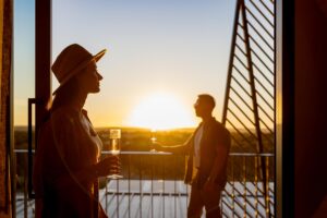 Beautiful sunset on a balcony