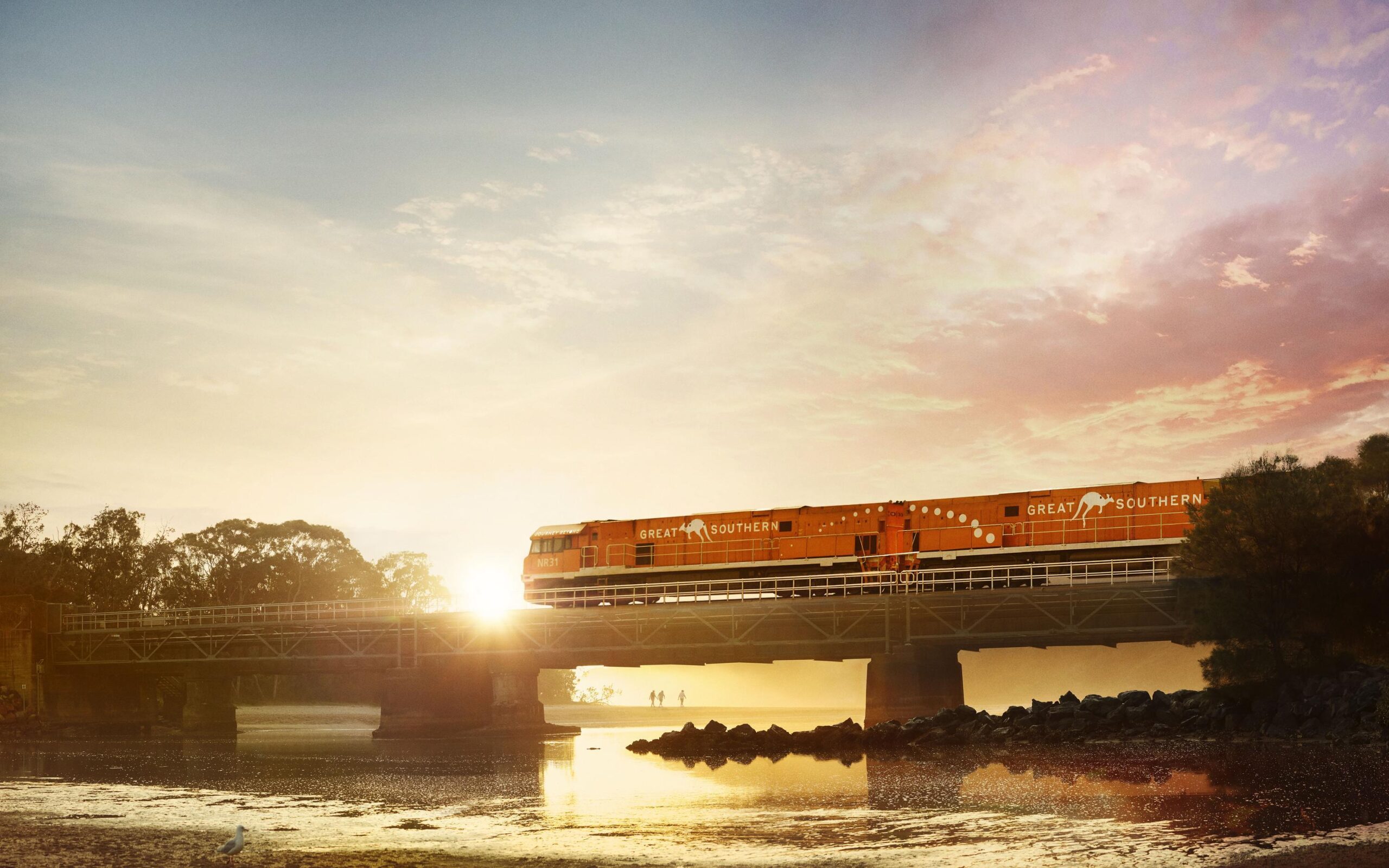 Great Southern train travelling over a bridge