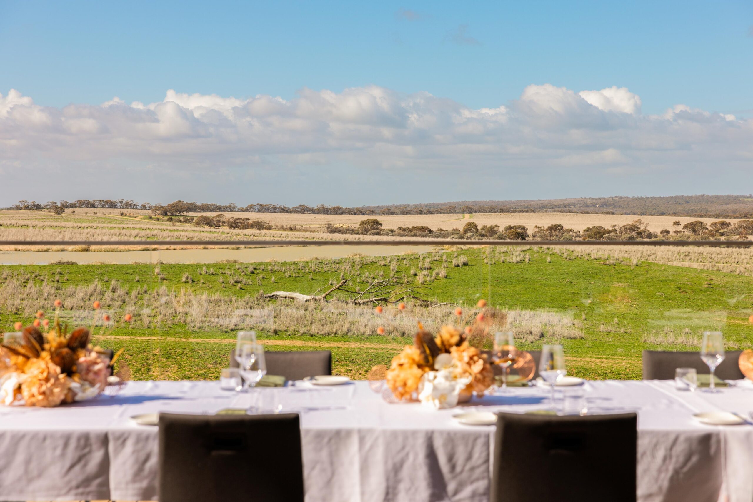 An outdoor table arrangement for events at Monarto Safari Resort