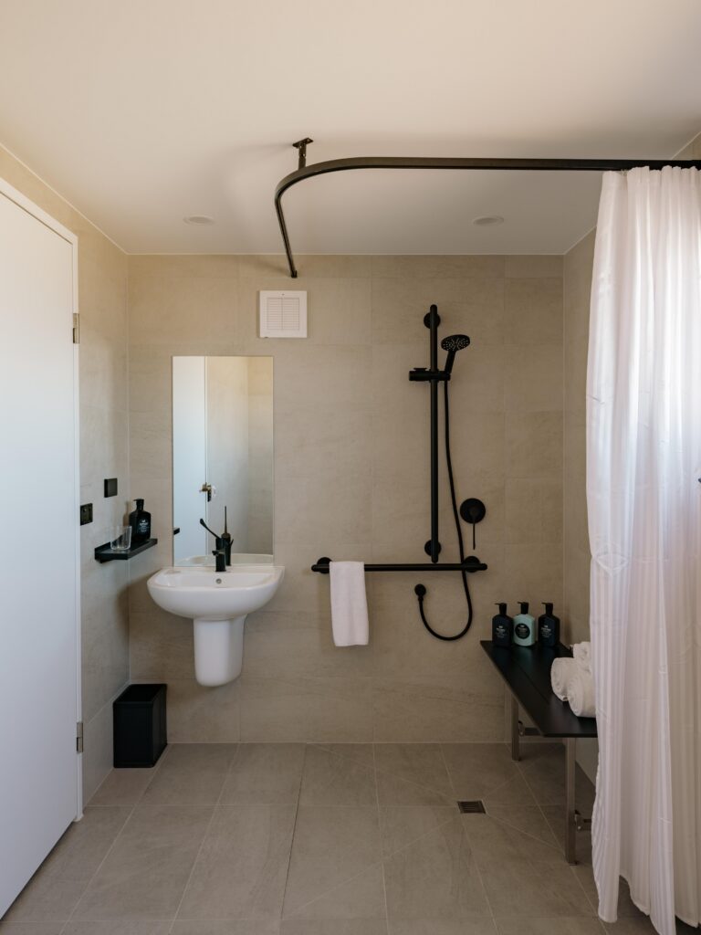 Accessible bathroom in a luxury safari tent