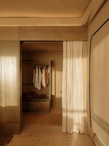 Dressing room in a luxury safari tent